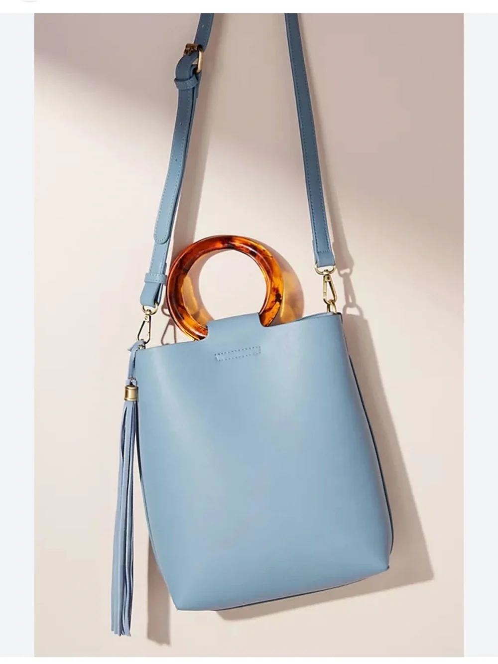 Anthropologie Blue Tote Bag with Tortoiseshell Handle